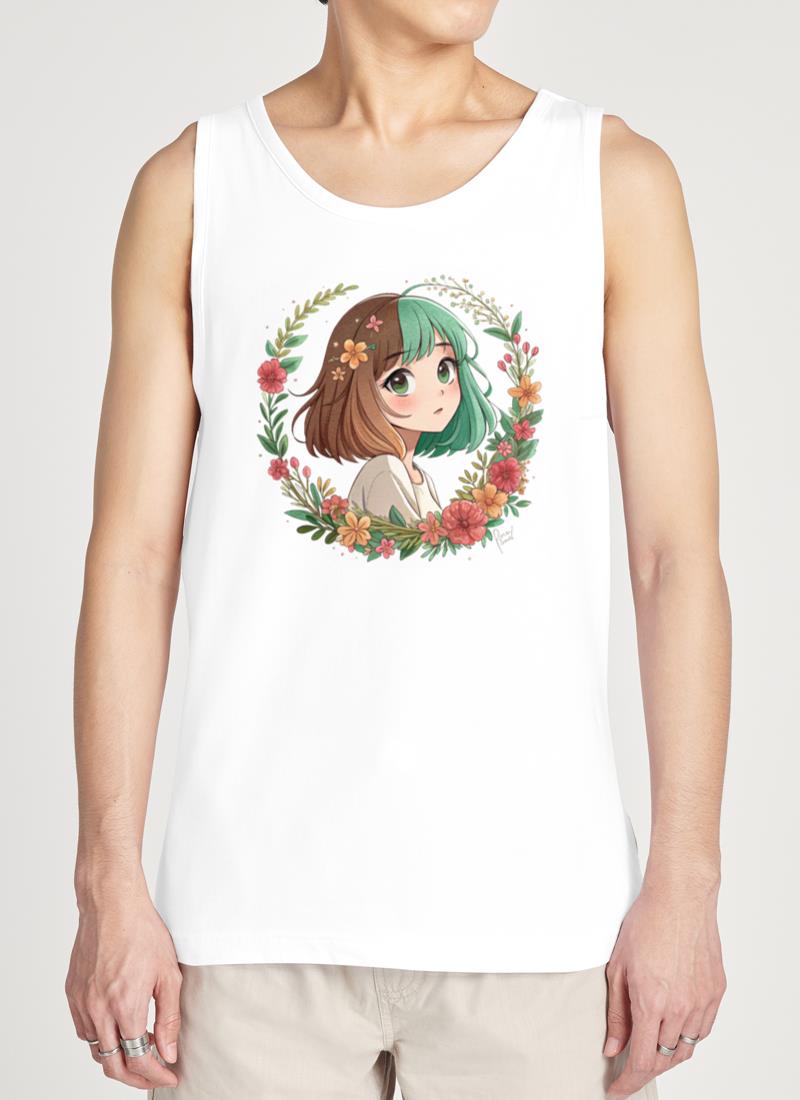 ????Sweet Blossom Anime Watercolor Girl Portrait???? - Unisex Tank Top