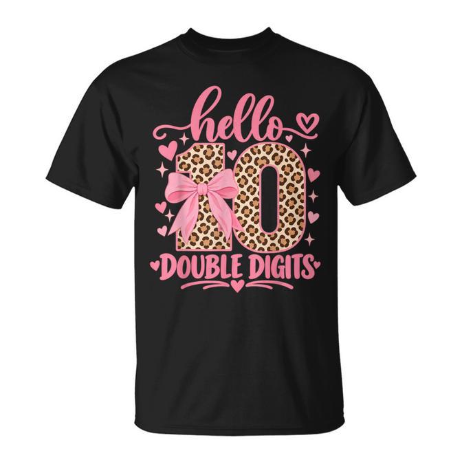10th Birthday Double Digits Leopard Coquette Bow Girls Kids T-Shirt