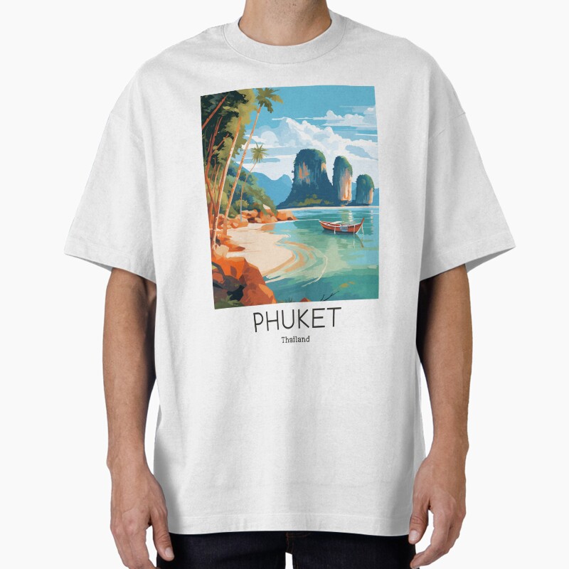 A Vintage Travel Illustration Of Phuket - Thailand  Unisex Graphic T Shirt  Short Sleeve Tee Everyday Casual Wear