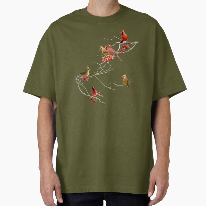 Cardinals Perching On Branches Unisex Graphic T Shirt  Short Sleeve Tee Everyday Casual Wear
