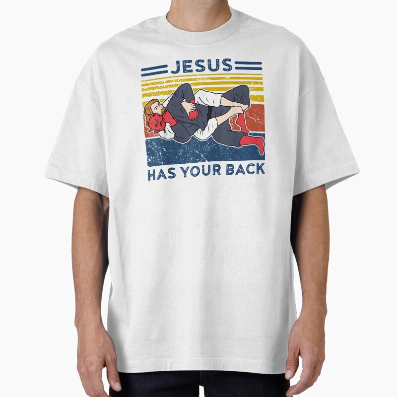 Funny Brazilian Jiu Jitsu "Jesus Has Your Back" Unisex Graphic T Shirt  Short Sleeve Tee Everyday Casual Wear