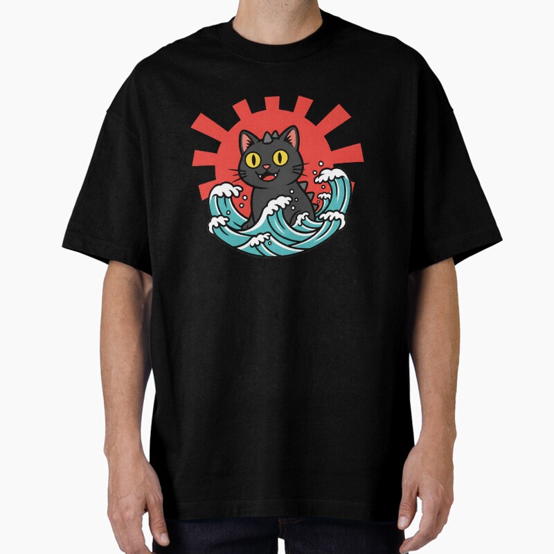 Cute Kaiju Cat Japanese Art  Unisex Graphic T Shirt  Short Sleeve Tee Everyday Casual Wear
