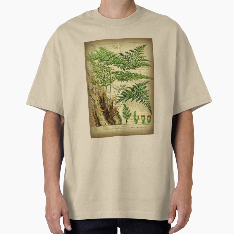 Botanical Print, On Old Book Page - Fern Unisex Graphic T Shirt  Short Sleeve Tee Everyday Casual Wear