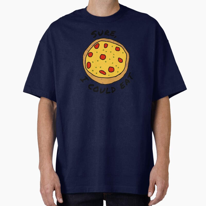 Funny Cartoon Food Pepperoni Pizza With Text Sure I Could Eat Unisex Graphic T Shirt  Short Sleeve Tee Everyday Casual Wear