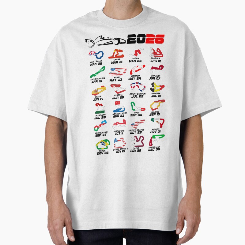 Calendar Formula Race Cars 2026 Circuits Colors White V2 Unisex Graphic T Shirt  Short Sleeve Tee Everyday Casual Wear