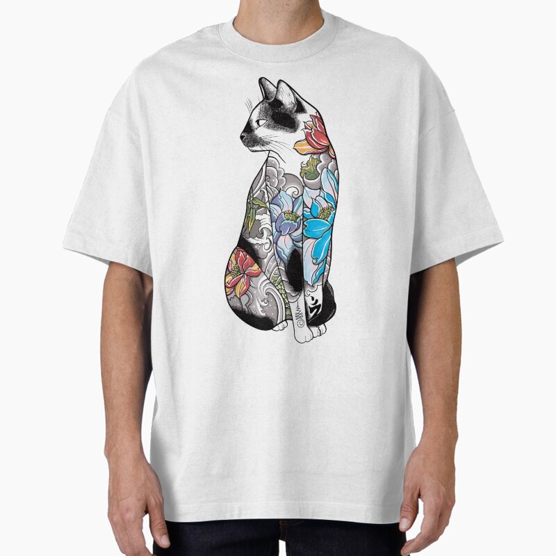 Cat In Lotus Tattoo Unisex Graphic T Shirt  Short Sleeve Tee Everyday Casual Wear