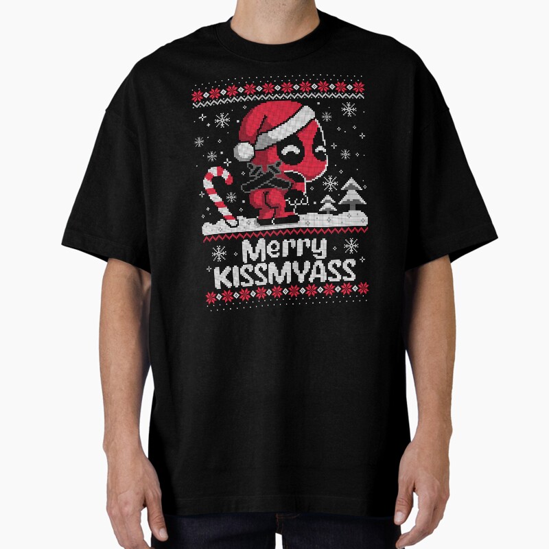 Merry Kissmyass Superhero Ugly Christmas Sweater Unisex Graphic T Shirt  Short Sleeve Tee Everyday Casual Wear