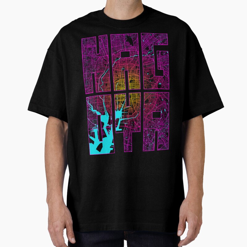 Nagoya City Map Of Japan - Neon Unisex Graphic T Shirt  Short Sleeve Tee Everyday Casual Wear