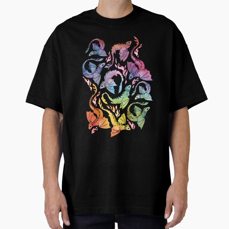 Dragon Fire Dark Rainbow Unisex Graphic T Shirt  Short Sleeve Tee Everyday Casual Wear