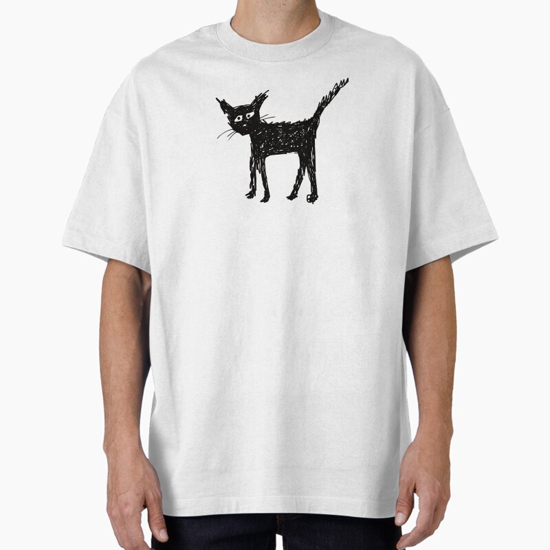 Scruffy Black Cat Unisex Graphic T Shirt  Short Sleeve Tee Everyday Casual Wear