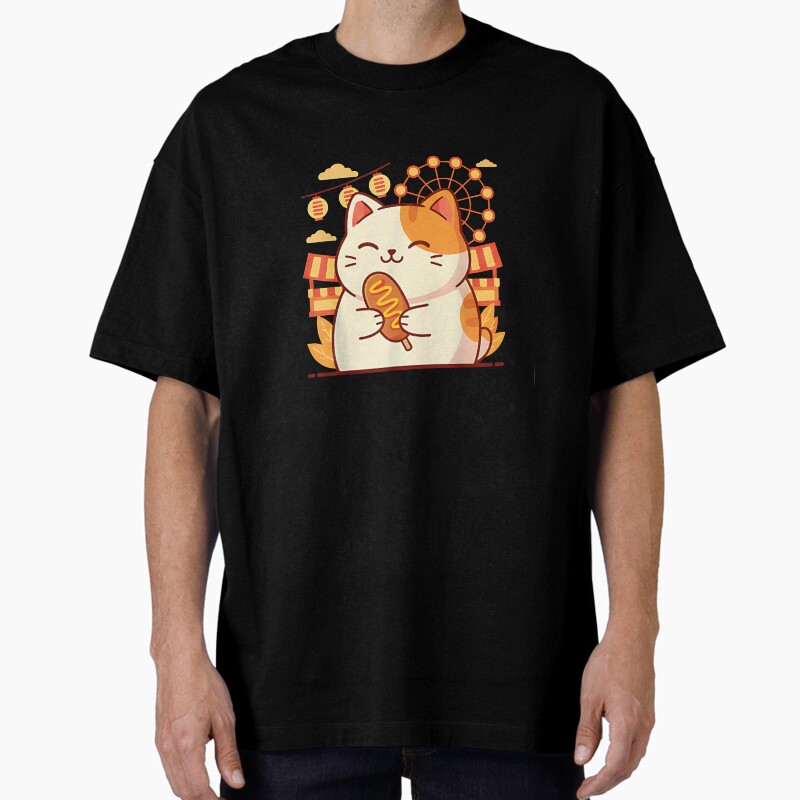 Minimal Cute Cat Japanese Festival  Unisex Graphic T Shirt  Short Sleeve Tee Everyday Casual Wear