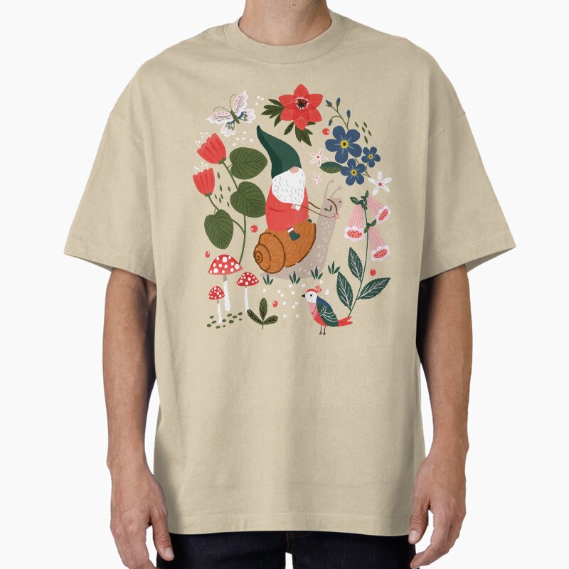 Whimsical Garden Gnome Riding Snail Unisex Graphic T Shirt  Short Sleeve Tee Everyday Casual Wear