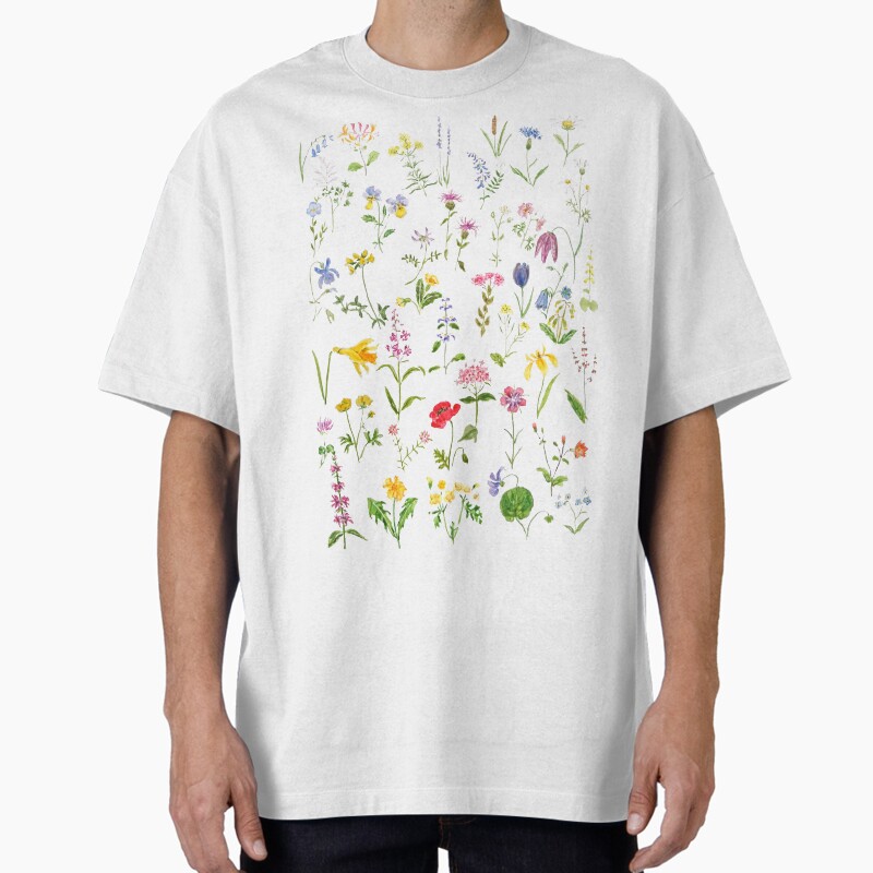 Hand Painted Botanical Colorful Countryside Wildflowers Watercolor Painting Unisex Graphic T Shirt  Short Sleeve Tee Everyday Casual Wear