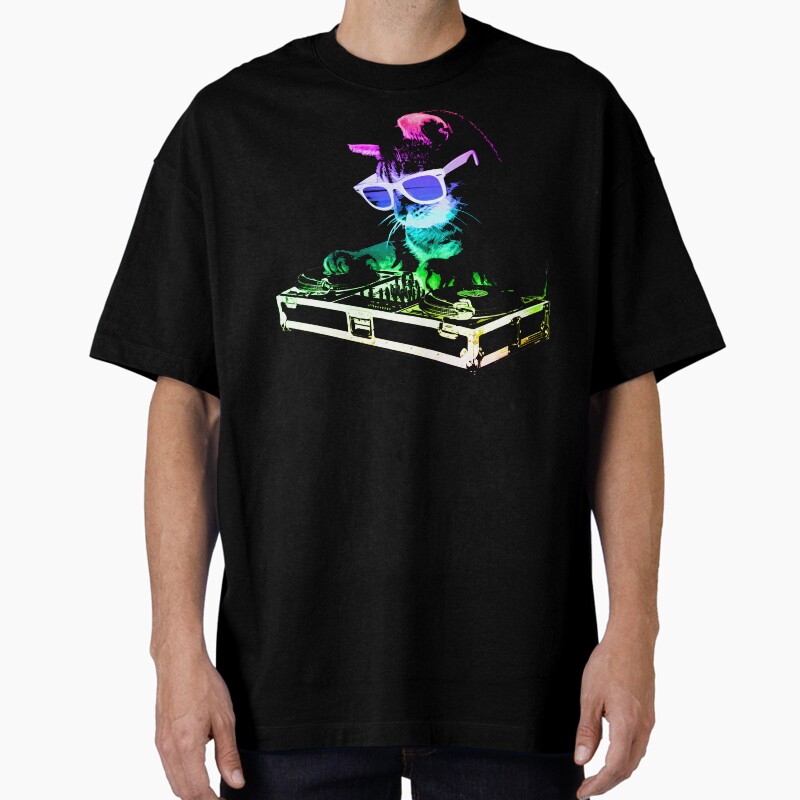 House Cat (Rainbow Dj Kitty) Unisex Graphic T Shirt  Short Sleeve Tee Everyday Casual Wear