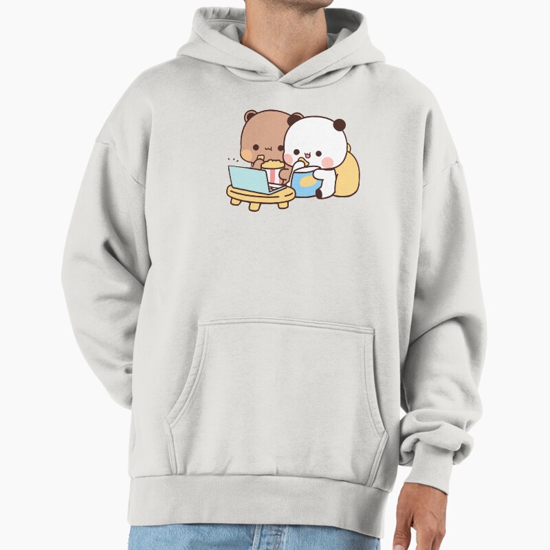 Dudu Bear And Bubu Panda Watching Movie Together Unisex Hoodie Pullover Casual Streetwear Graphic Print