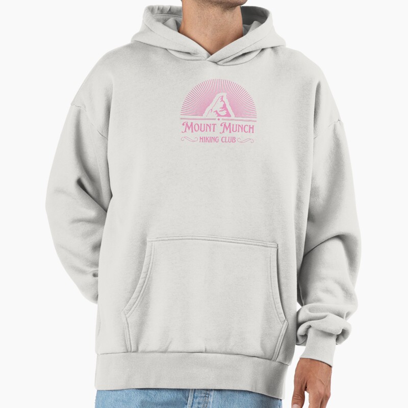 Mount Munch Hiking Club Version 2 In Pink Goes Good  Unisex Hoodie Pullover Casual Streetwear Graphic Print