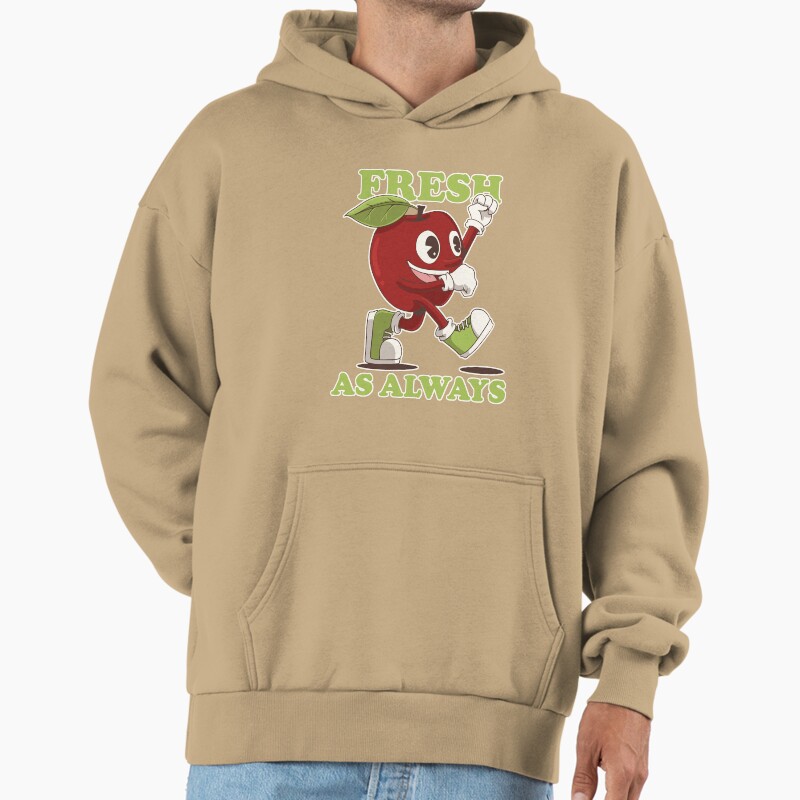 Fresh As Always - Energetic Apple Character Unisex Hoodie Pullover Casual Streetwear Graphic Print