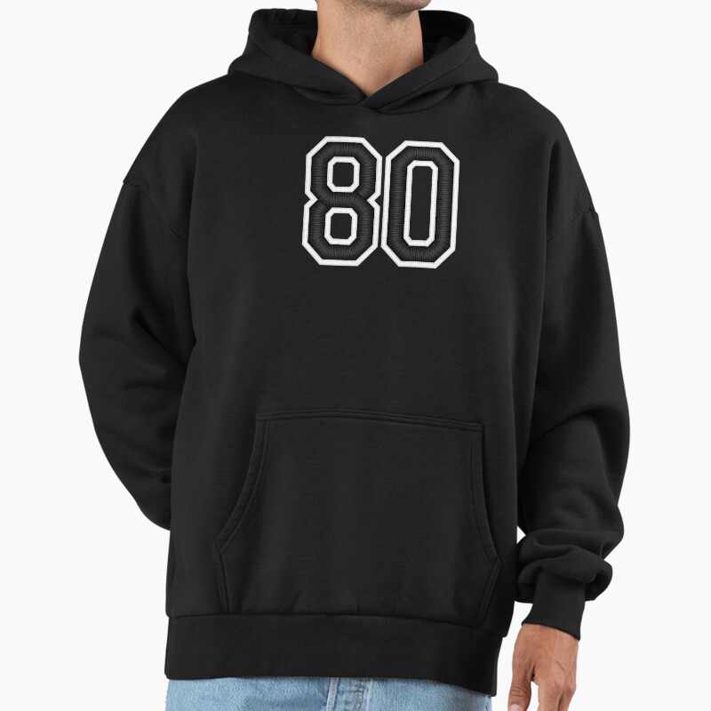 80 Black Jersey Sports Number Eighty Football 80 Unisex Hoodie Pullover Casual Streetwear Graphic Print