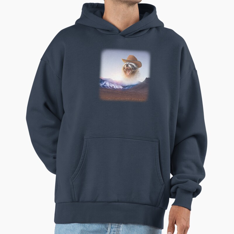 Cowboy Raccoon Word Art Unisex Hoodie Pullover Casual Streetwear Graphic Print