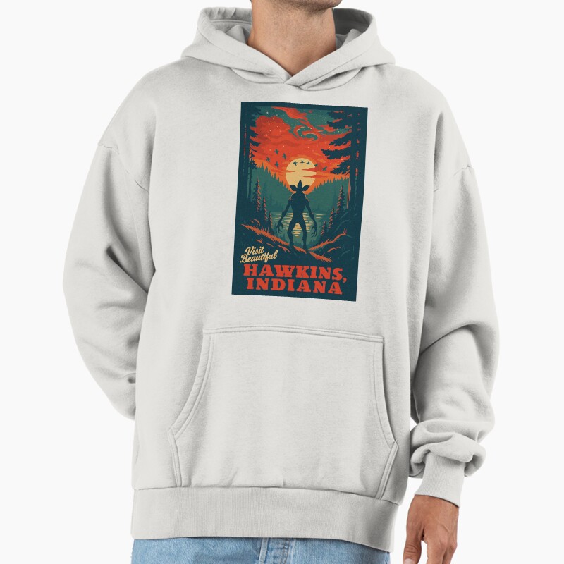 Visit Beautiful Hawkins , Indiana | National Park-Style Vintage Wpa Travel Art | Stranger Things Fan Art Satire | 12" X 18" Print Unisex Hoodie Pullover Casual Streetwear Graphic Print