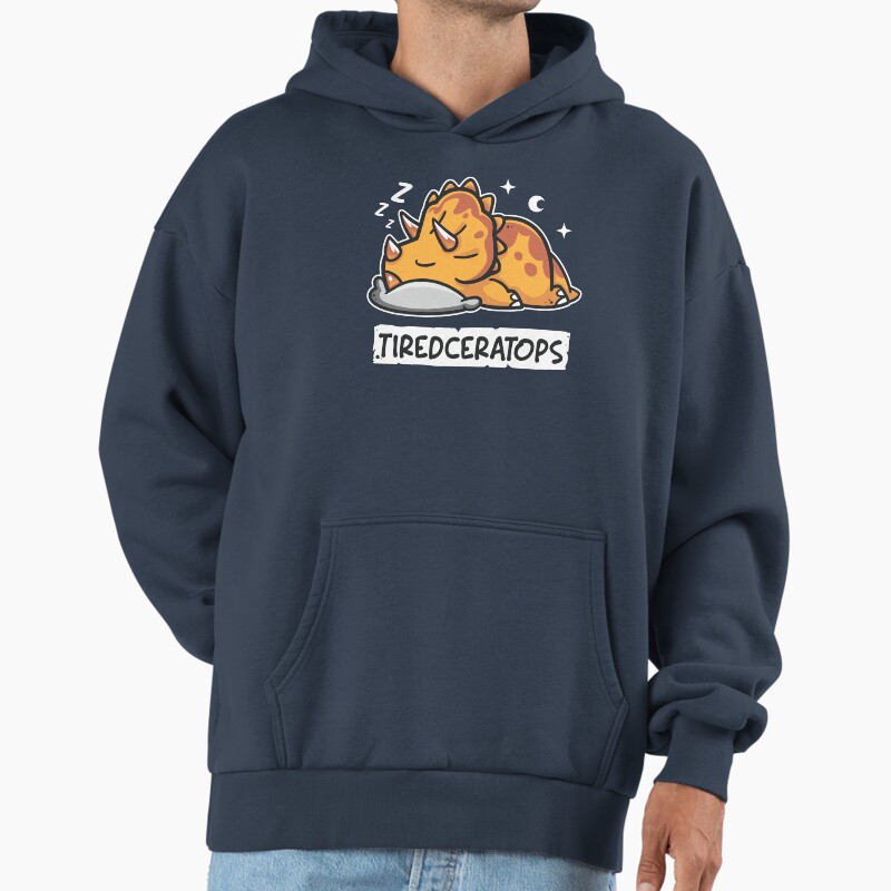 Tiredceratops - Lazy Triceratops Dinosaur Unisex Hoodie Pullover Casual Streetwear Graphic Print