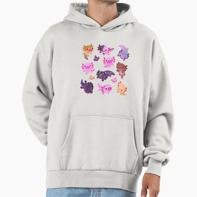 Happy Axolotl Unisex Hoodie Pullover Casual Streetwear Graphic Print