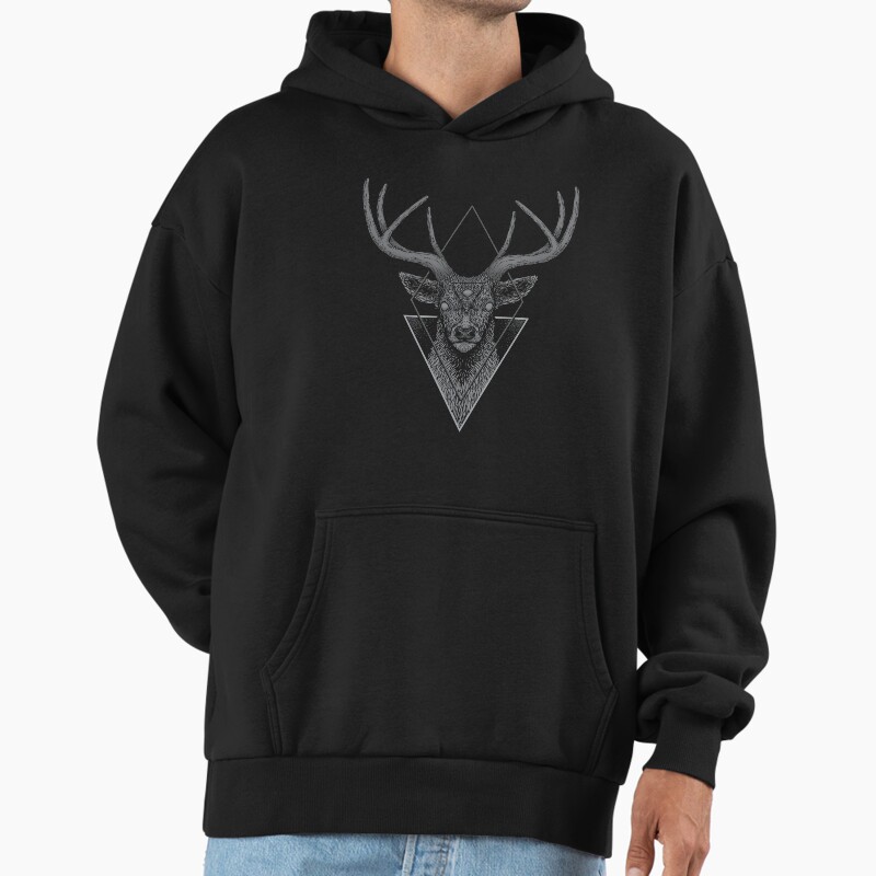 Dark Deer Unisex Hoodie Pullover Casual Streetwear Graphic Print