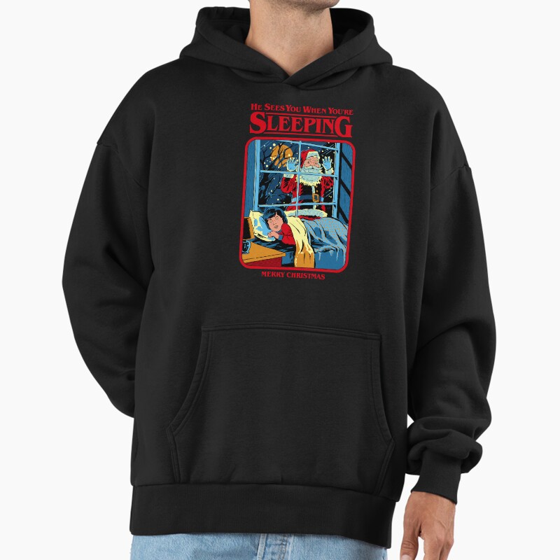 He Sees You When You'Re Sleeping Unisex Hoodie Pullover Casual Streetwear Graphic Print