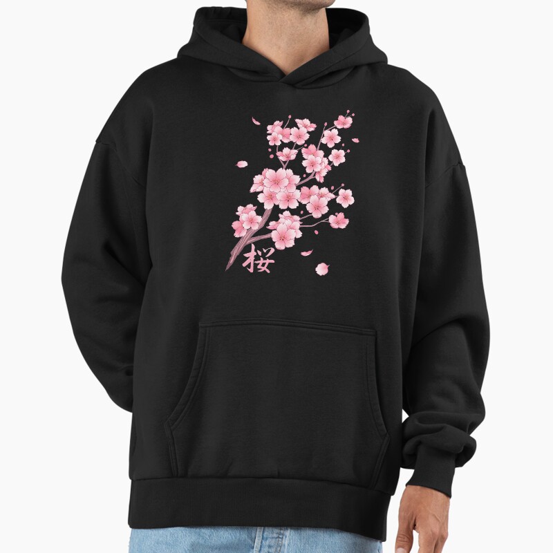 Falling Sakura Cherry Blossom Unisex Hoodie Pullover Casual Streetwear Graphic Print