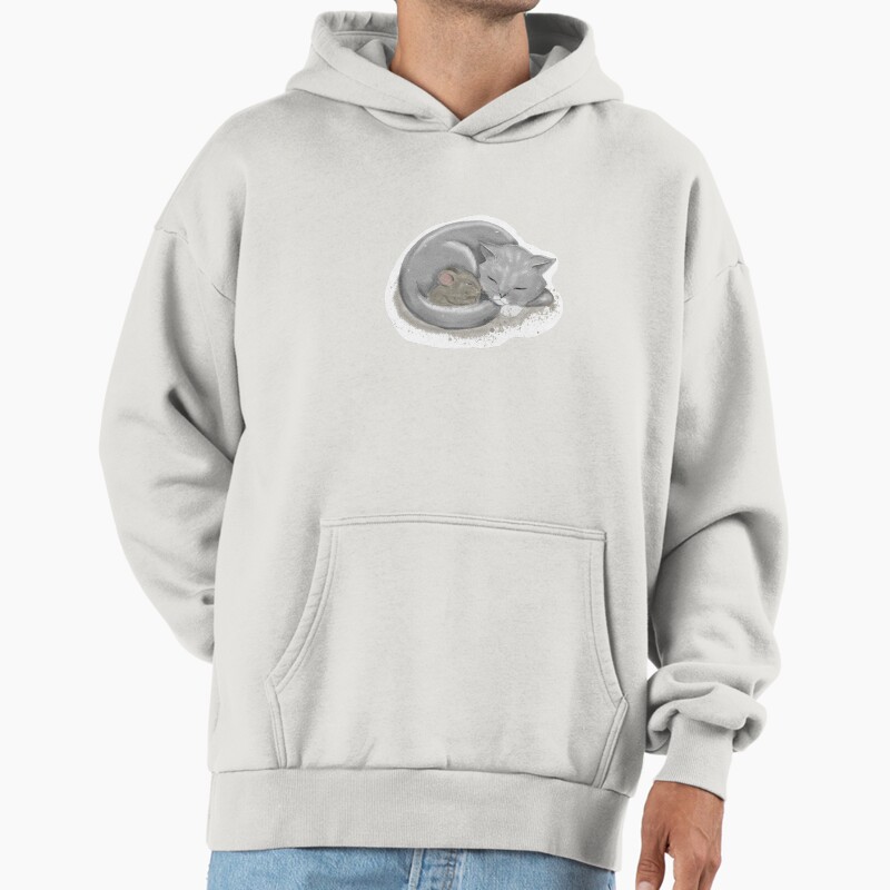 Cute Cat With Mouse Unisex Hoodie Pullover Casual Streetwear Graphic Print