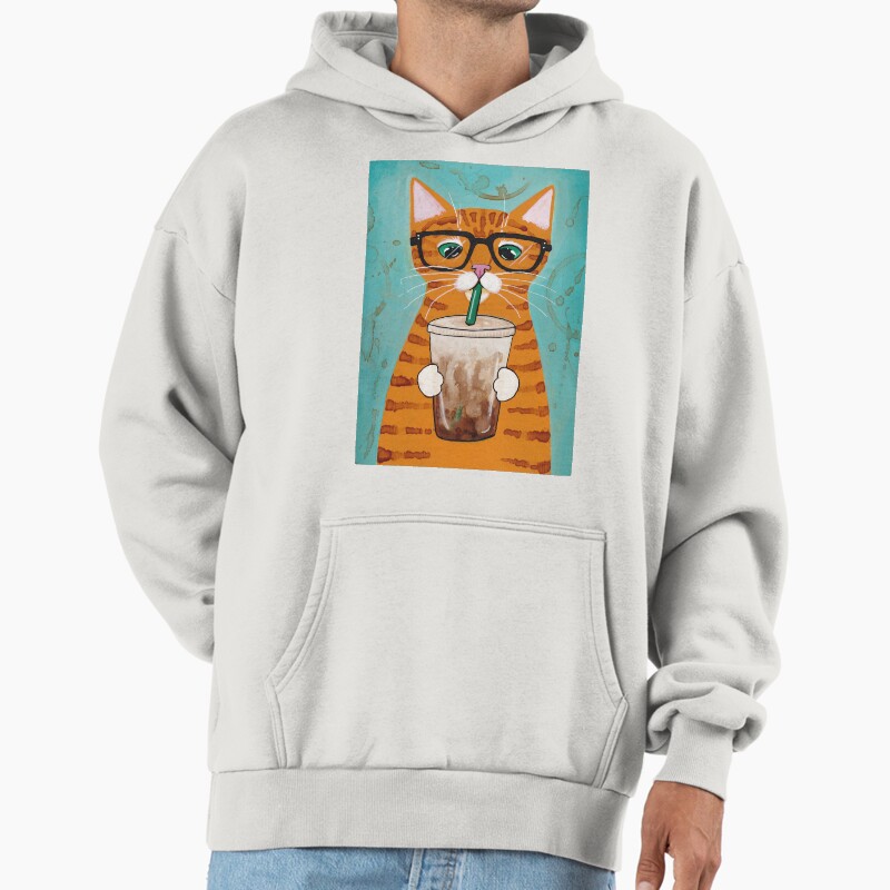 Iced Coffee Cat Unisex Hoodie Pullover Casual Streetwear Graphic Print