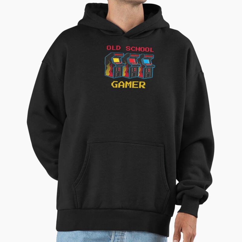 Old School Gamer Unisex Hoodie Pullover Casual Streetwear Graphic Print
