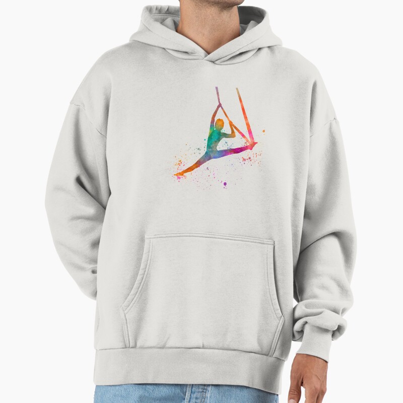 Young Man Practicing Aerial Yoga In The Gym Watercolor 01 Unisex Hoodie Pullover Casual Streetwear Graphic Print