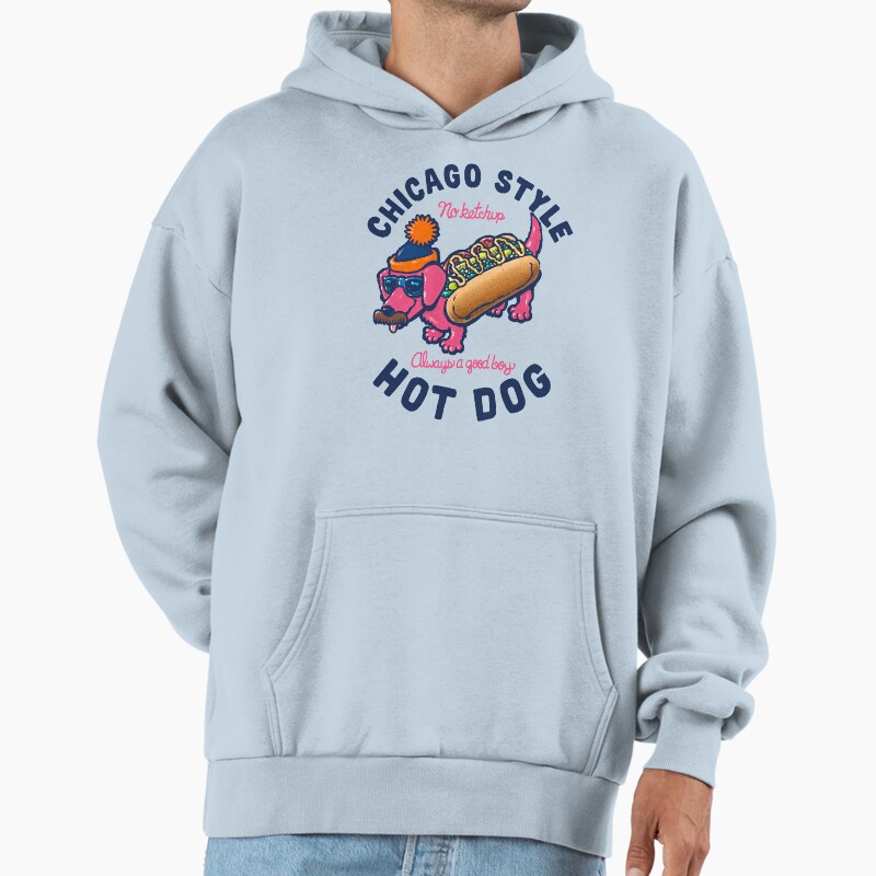 Da Chicago Dog With Text Unisex Hoodie Pullover Casual Streetwear Graphic Print
