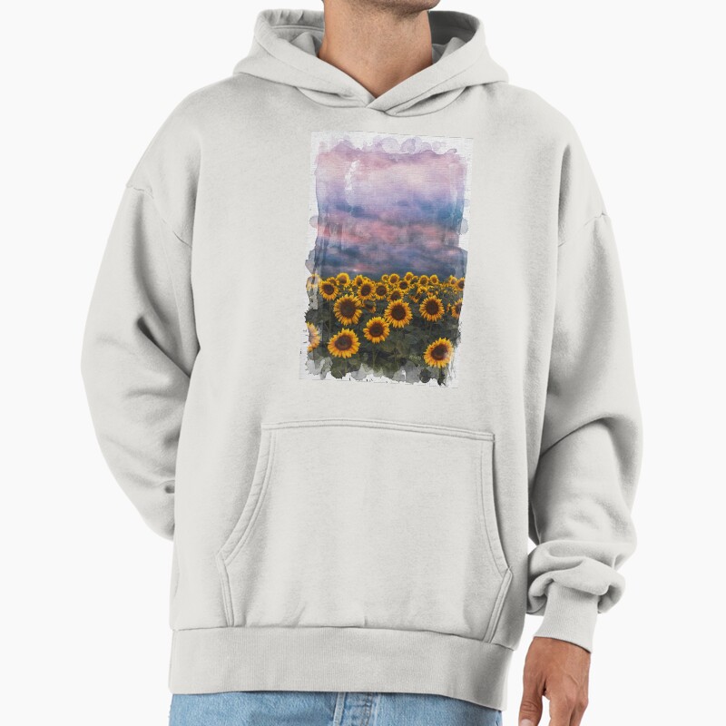 Sunflower Field Watercolor Nature Art Painting  Unisex Hoodie Pullover Casual Streetwear Graphic Print