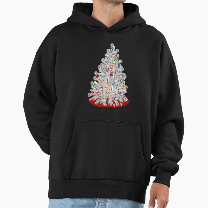 Vintage Aluminum Christmas Tree Unisex Hoodie Pullover Casual Streetwear Graphic Print