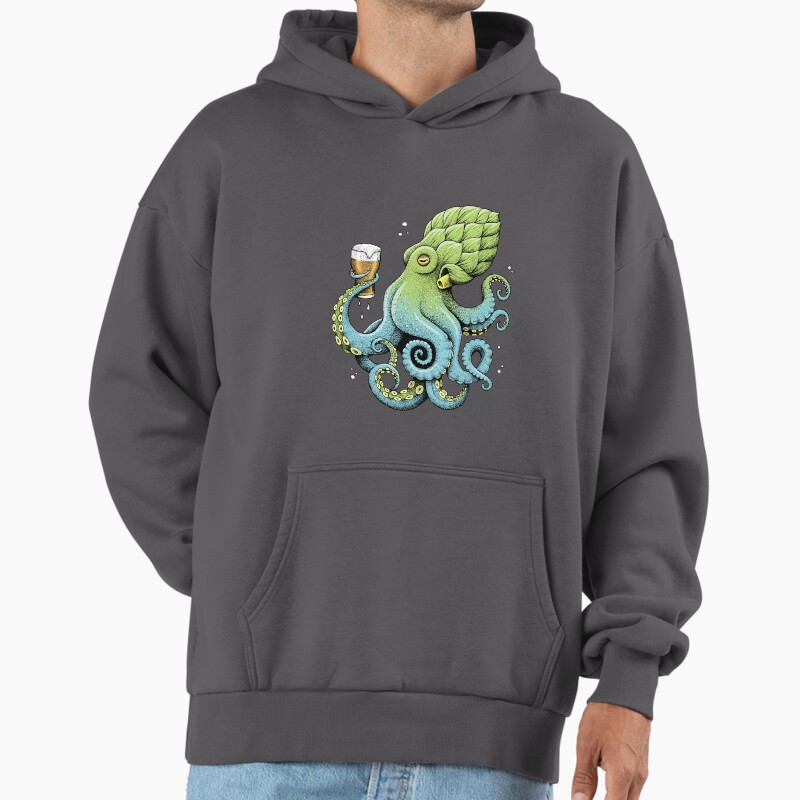 Hop-To-Pus Octopus Drinking Beer Unisex Hoodie Pullover Casual Streetwear Graphic Print