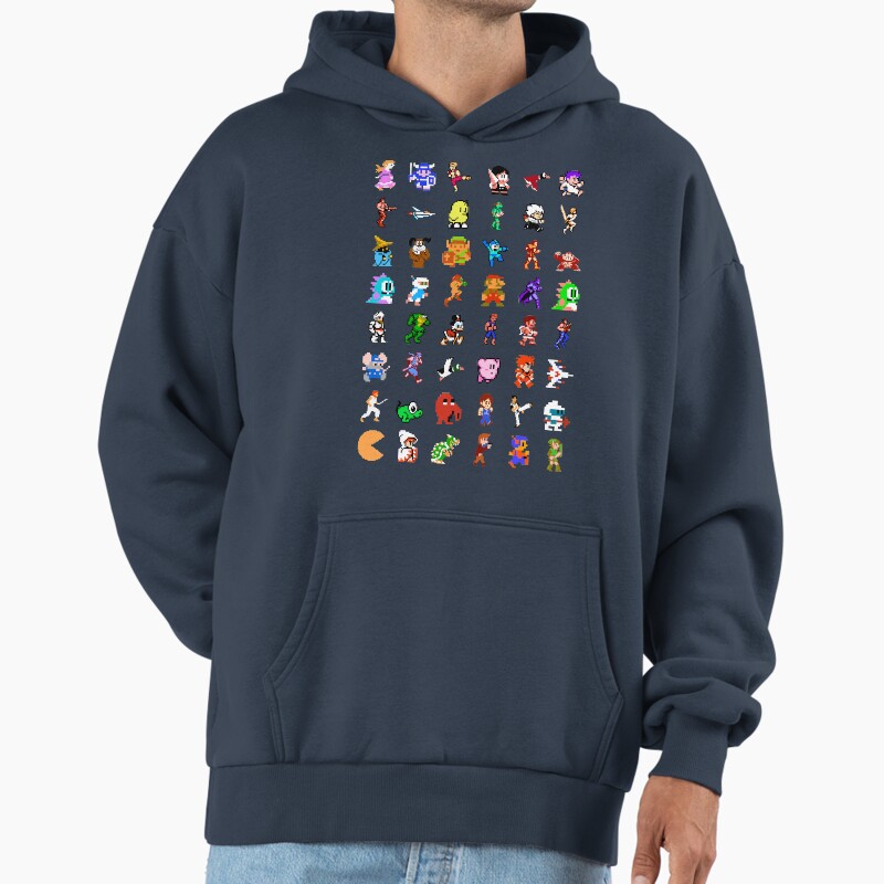 8bit Icons V2 Unisex Hoodie Pullover Casual Streetwear Graphic Print