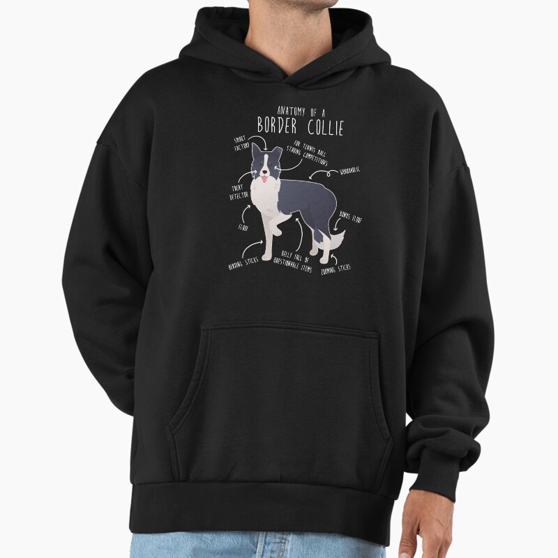 Border Collie Dog Anatomy Unisex Hoodie Pullover Casual Streetwear Graphic Print