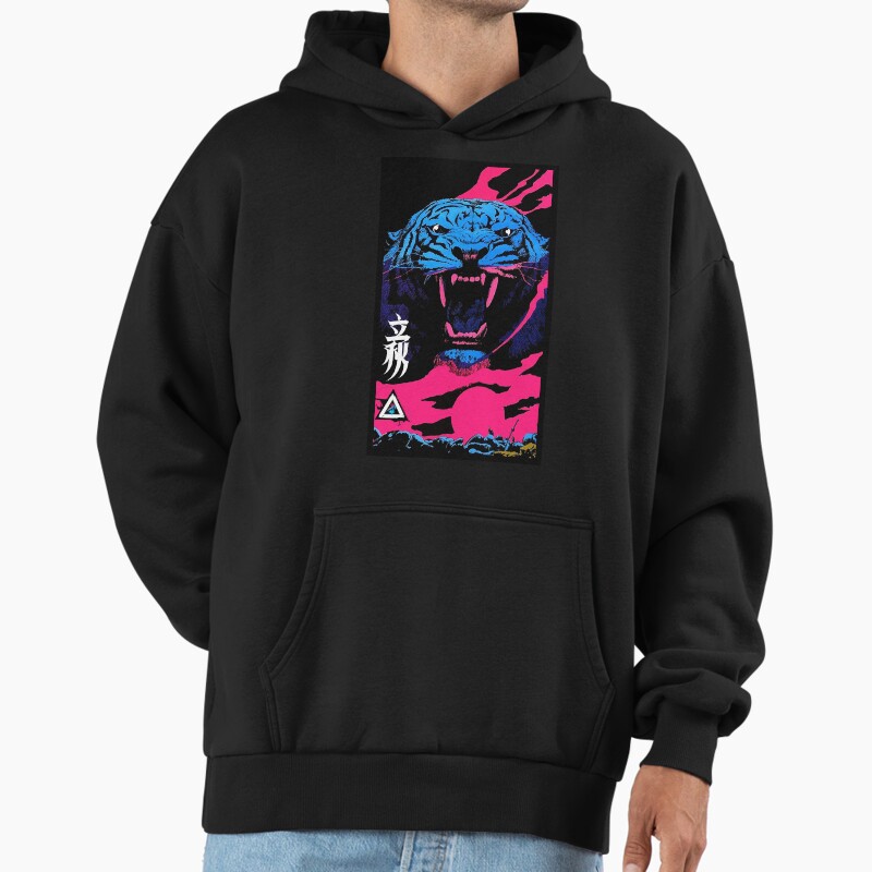 Vaporwave Animal Print Tiger Modern Fashion Cyberpunk Style Unisex Hoodie Pullover Casual Streetwear Graphic Print