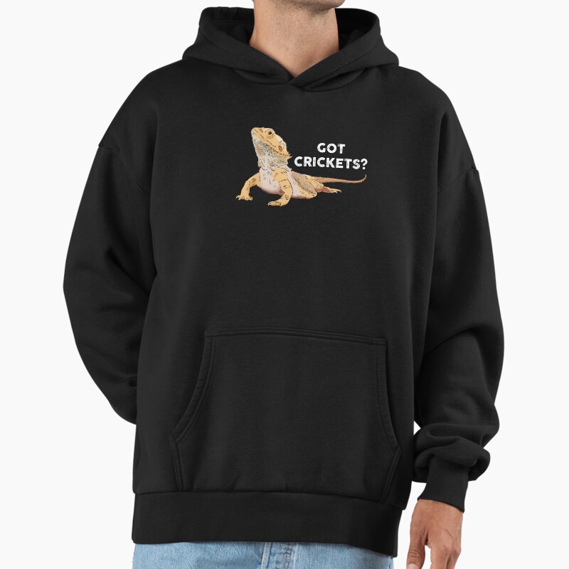 Funny Bearded Dragon, Got Crickets?, Bearded Dragon Lover Unisex Hoodie Pullover Casual Streetwear Graphic Print