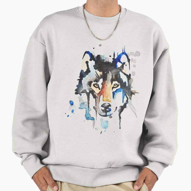 Watercolour Wolf Unisex Sweater Crewneck Pullover Casual Streetwear Graphic Print