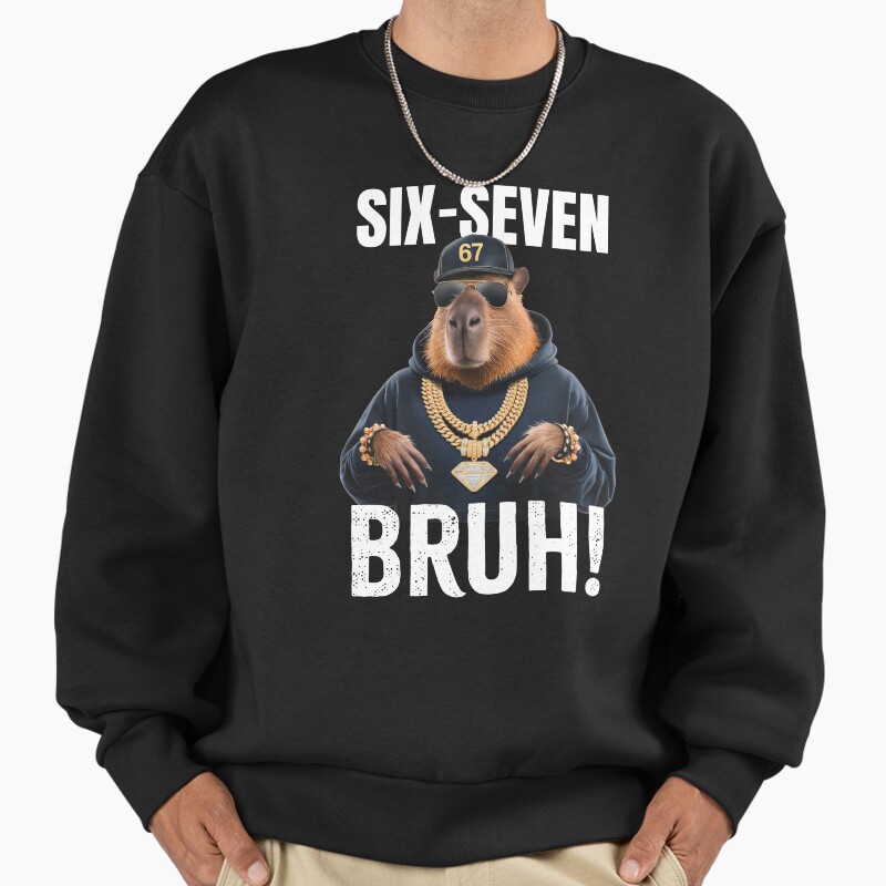 Capybara Six Seven Bruh Unisex Sweater Crewneck Pullover Casual Streetwear Graphic Print