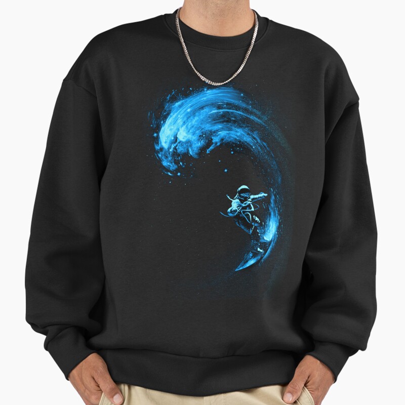 Space Surfing Unisex Sweater Crewneck Pullover Casual Streetwear Graphic Print