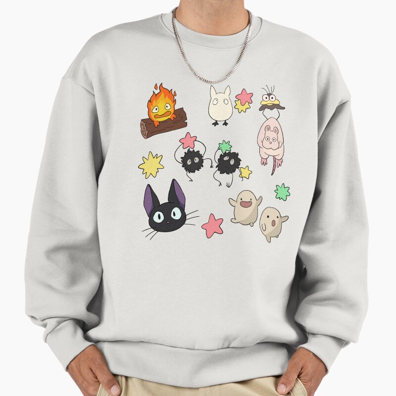 Cute Ghibli Design Pack Fanart Unisex Sweater Crewneck Pullover Casual Streetwear Graphic Print