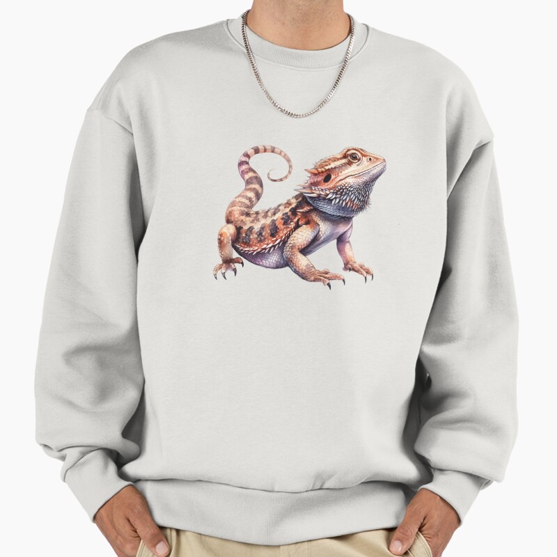 Watercolor Bearded Dragon Reptile Unisex Sweater Crewneck Pullover Casual Streetwear Graphic Print