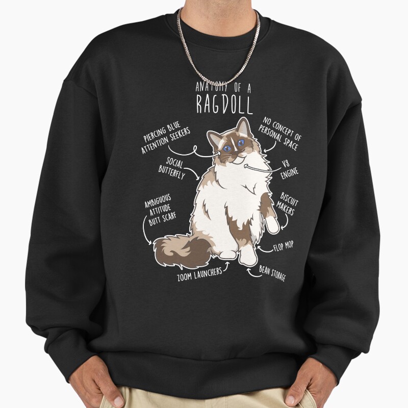 Ragdoll Cat Anatomy Unisex Sweater Crewneck Pullover Casual Streetwear Graphic Print