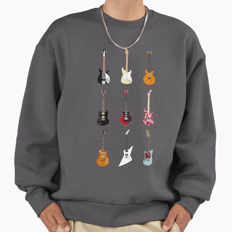 Guitars Of The History Of Rock  Unisex Sweater Crewneck Pullover Casual Streetwear Graphic Print