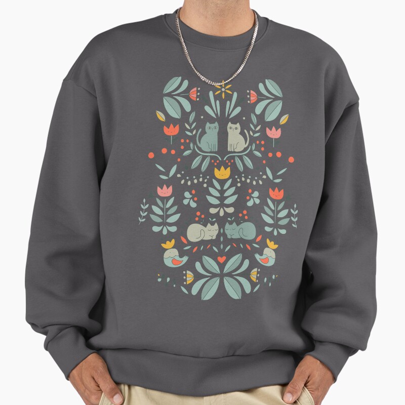 Swedish Folk Cats Unisex Sweater Crewneck Pullover Casual Streetwear Graphic Print