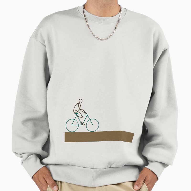 Abstract Illustration Of A Man On A Bicycle On A Beige Background Unisex Sweater Crewneck Pullover Casual Streetwear Graphic Print